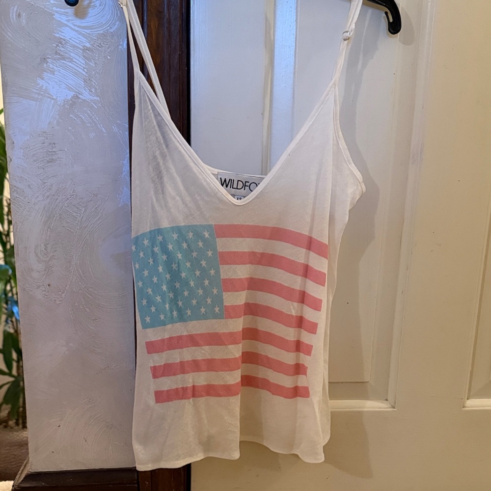 Wildfox White and Pink Flag Tank Top